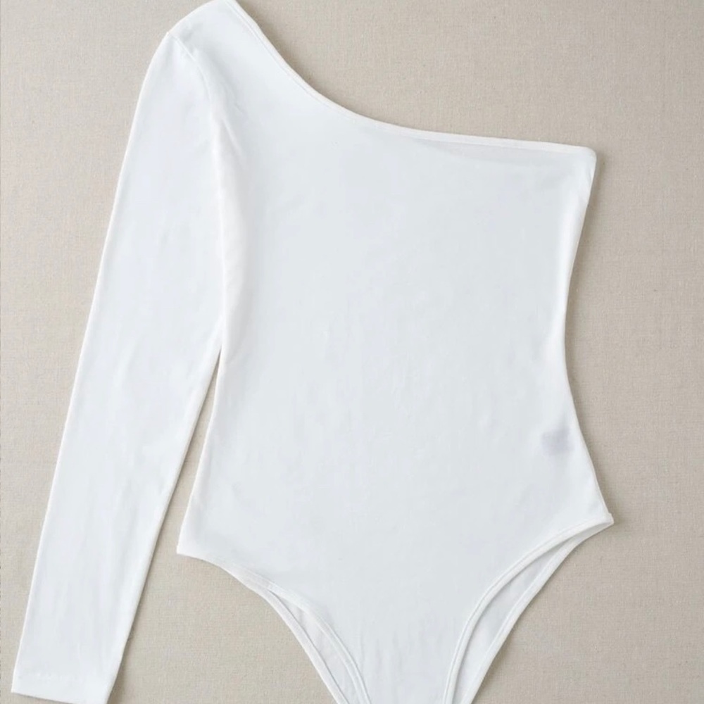 White Stretch One Shoulder Bodysuit